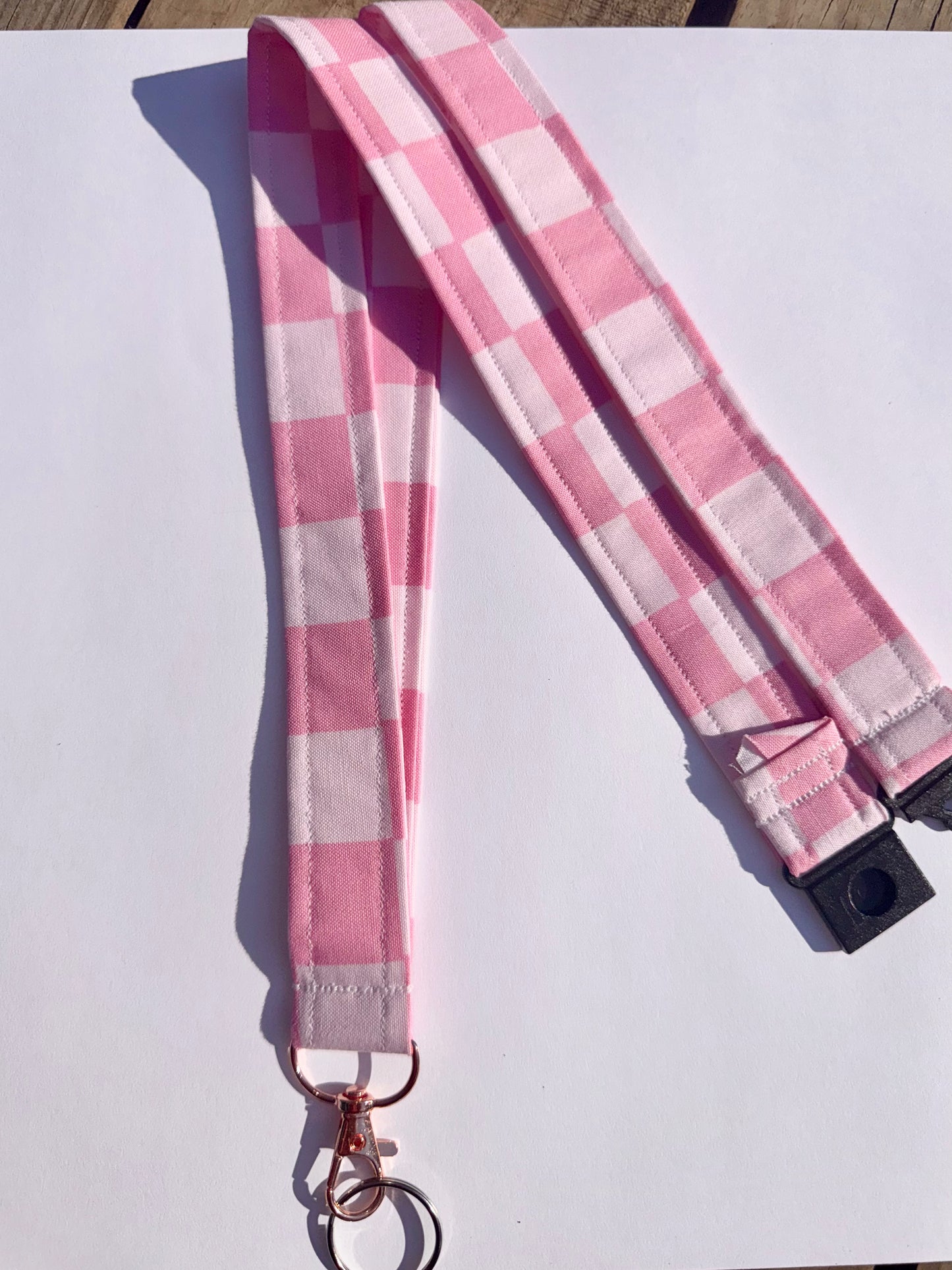 Pink Checkered Lanyard
