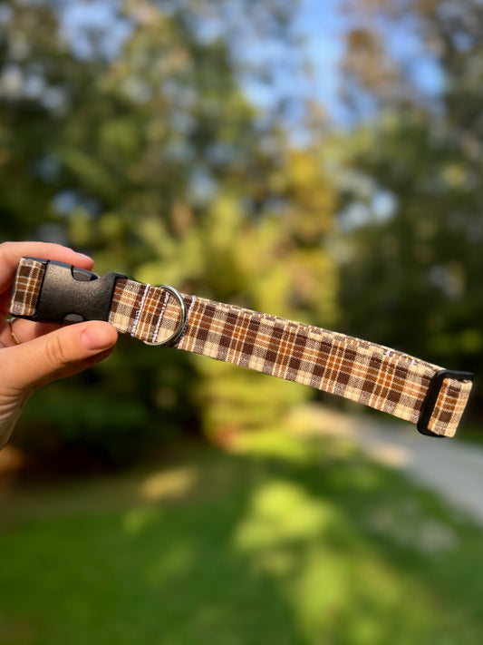 Brown Plaid Large 1" Dog Collar