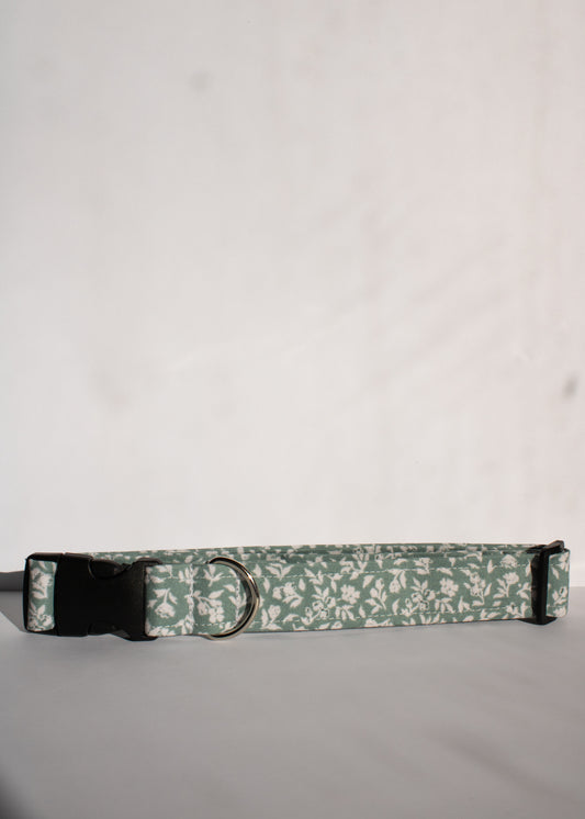 Green Floral Large 1" Dog Collar