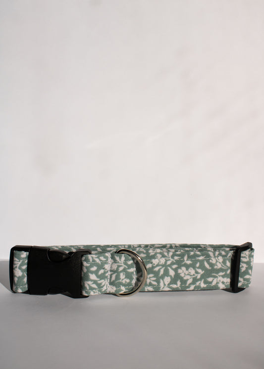 Green Floral Medium 1" Dog Collar