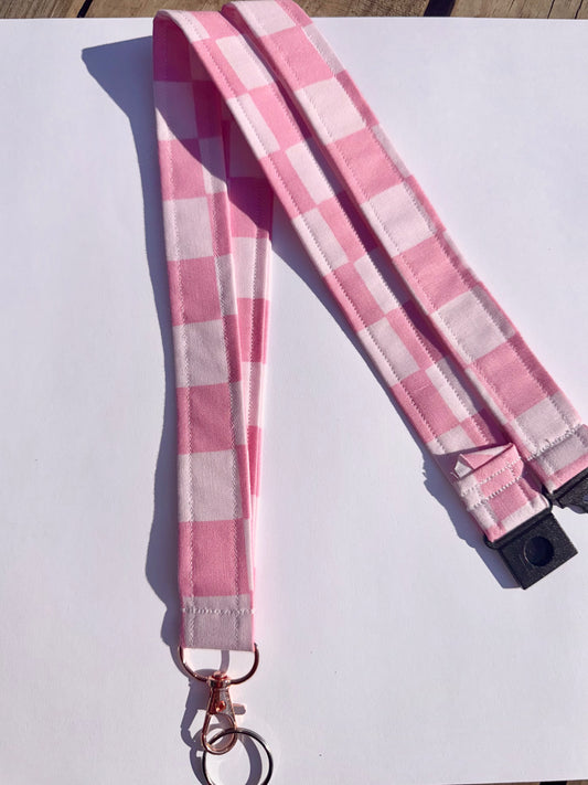 Pink Checkered Lanyard