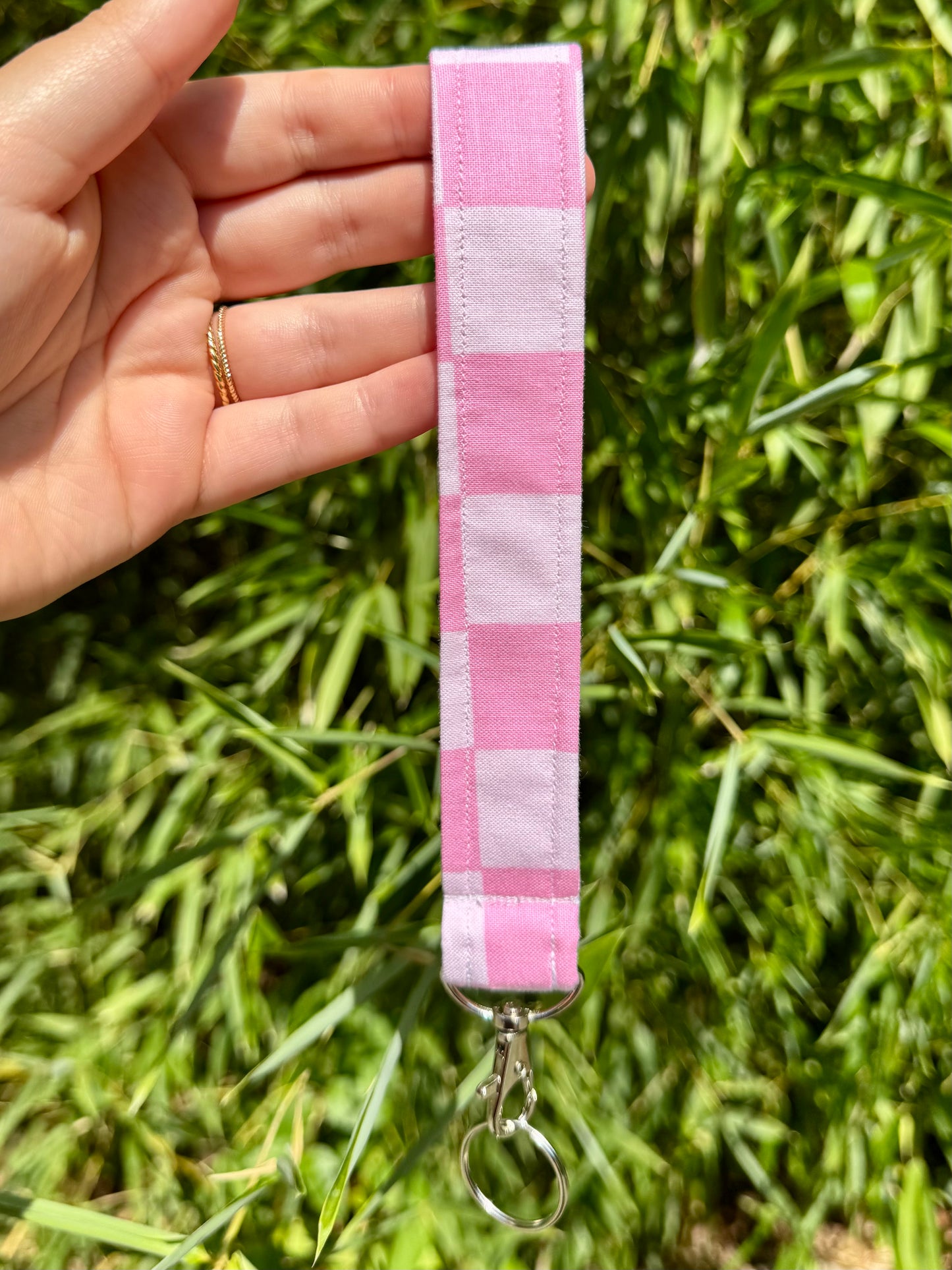 Pink Checkered Wristlet