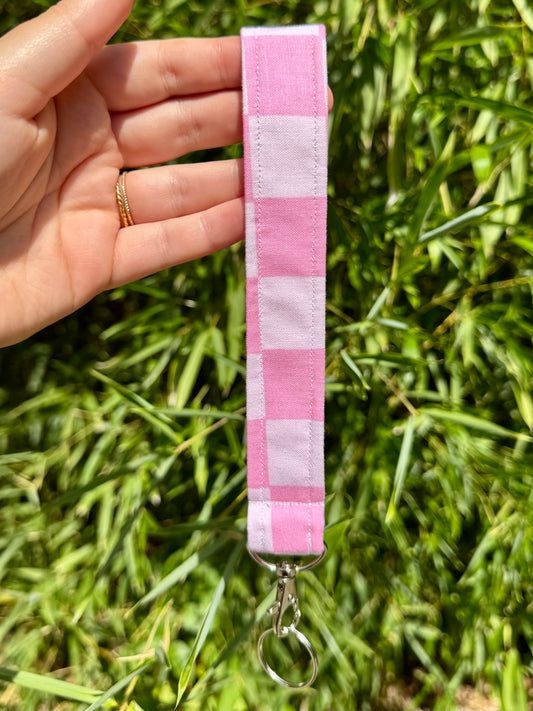 Pink Checkered Wristlet