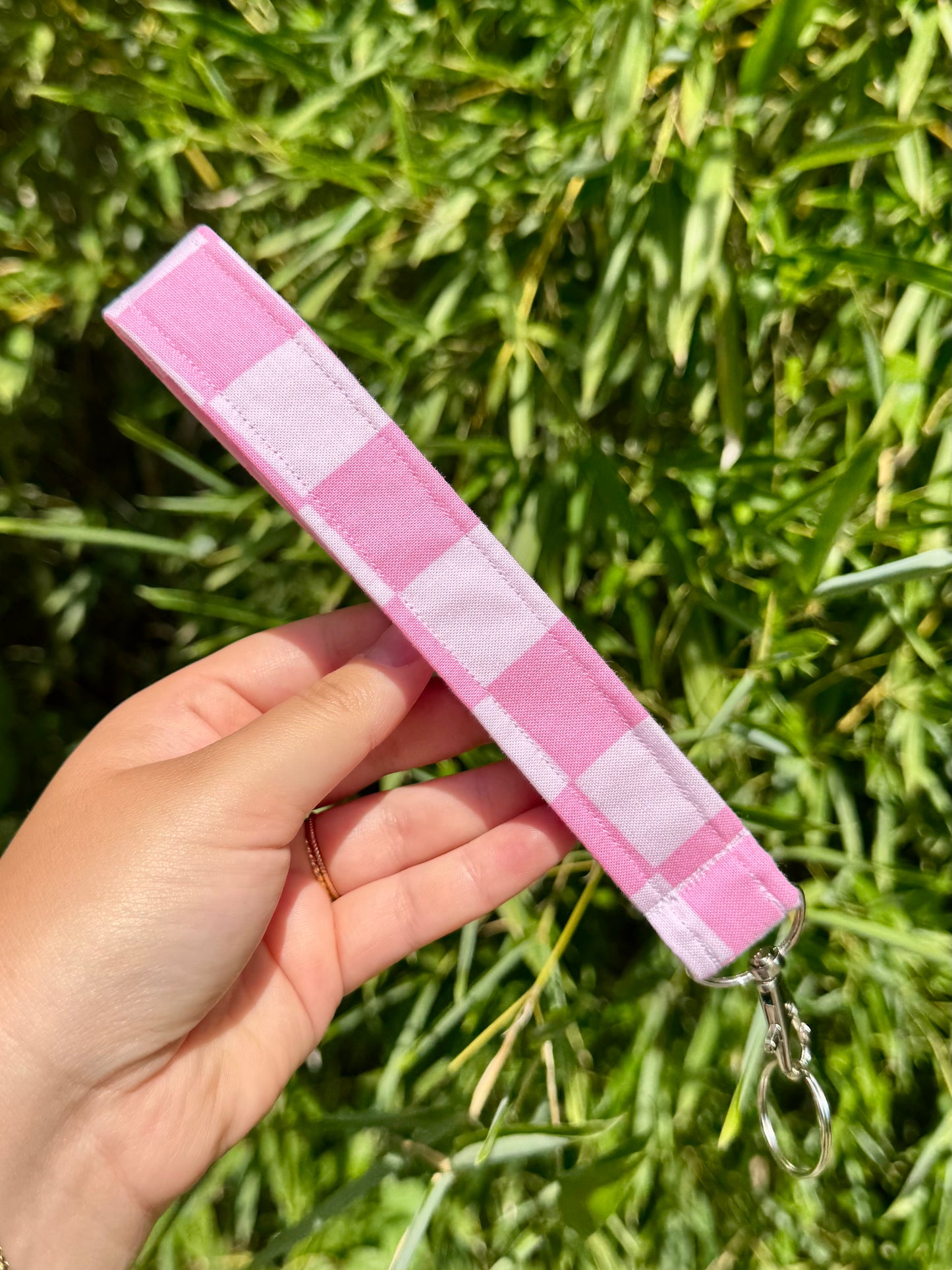 Pink Checkered Wristlet